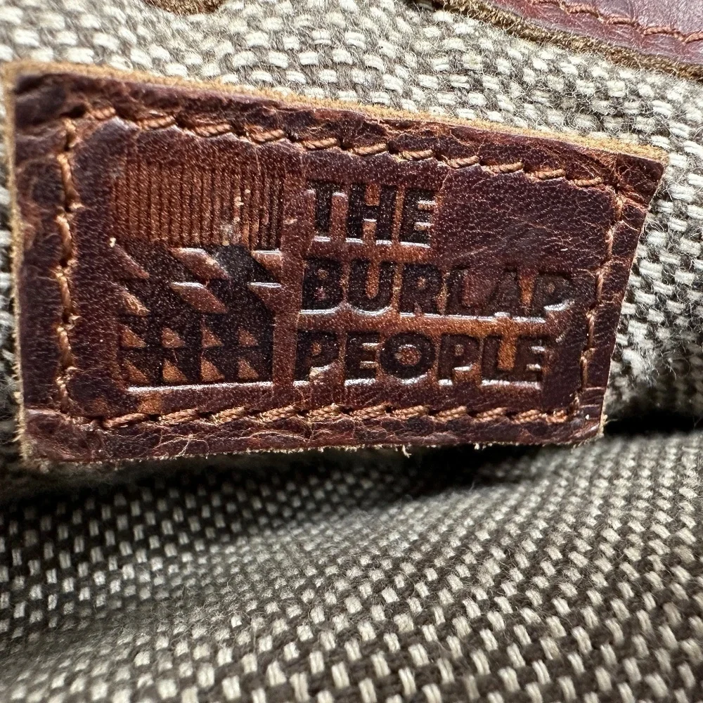 The Burlap People Shoulder Bag Navy Blue Burlap, Brown Leather